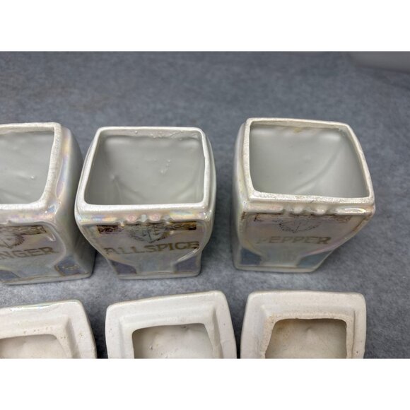Vintage German Iridescent Porcelain Spice Jar Set 1920s - Picture 8 of 14